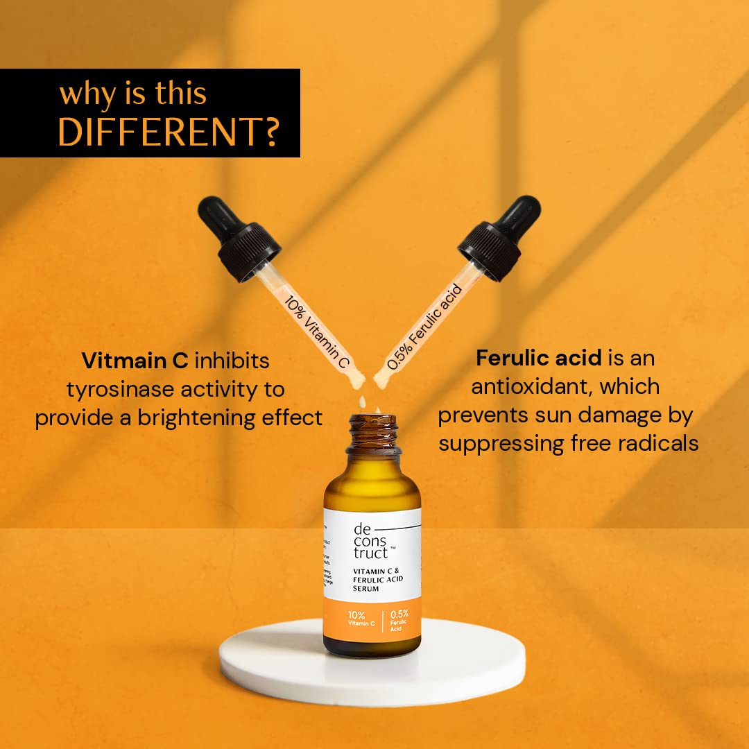 Deconstruct 10% Non-irritating Vitamin C Face Serum For Glowing Skin | Highly Stable Vitamin C Face Serum For Women and Men | Beginner Friendly | 10 ml