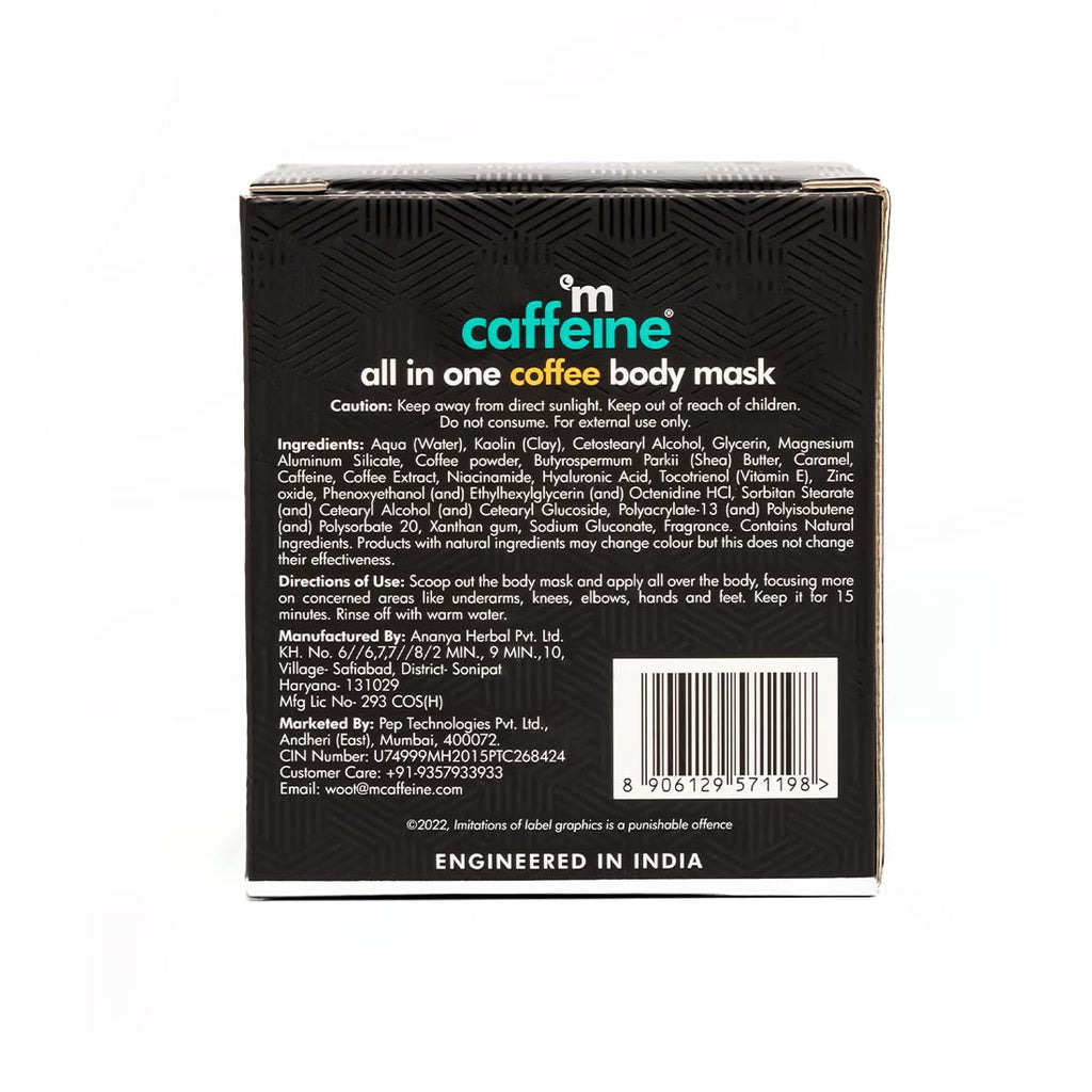 mCaffeine Coffee Body Scrub Mask with Niacinamide for Tan Removal & Depigmentation | Reduces Dark Skin Patches, Nourishes & Hydrates | De-Tan Body Mask for Women & Men | Natural & 100% Vegan