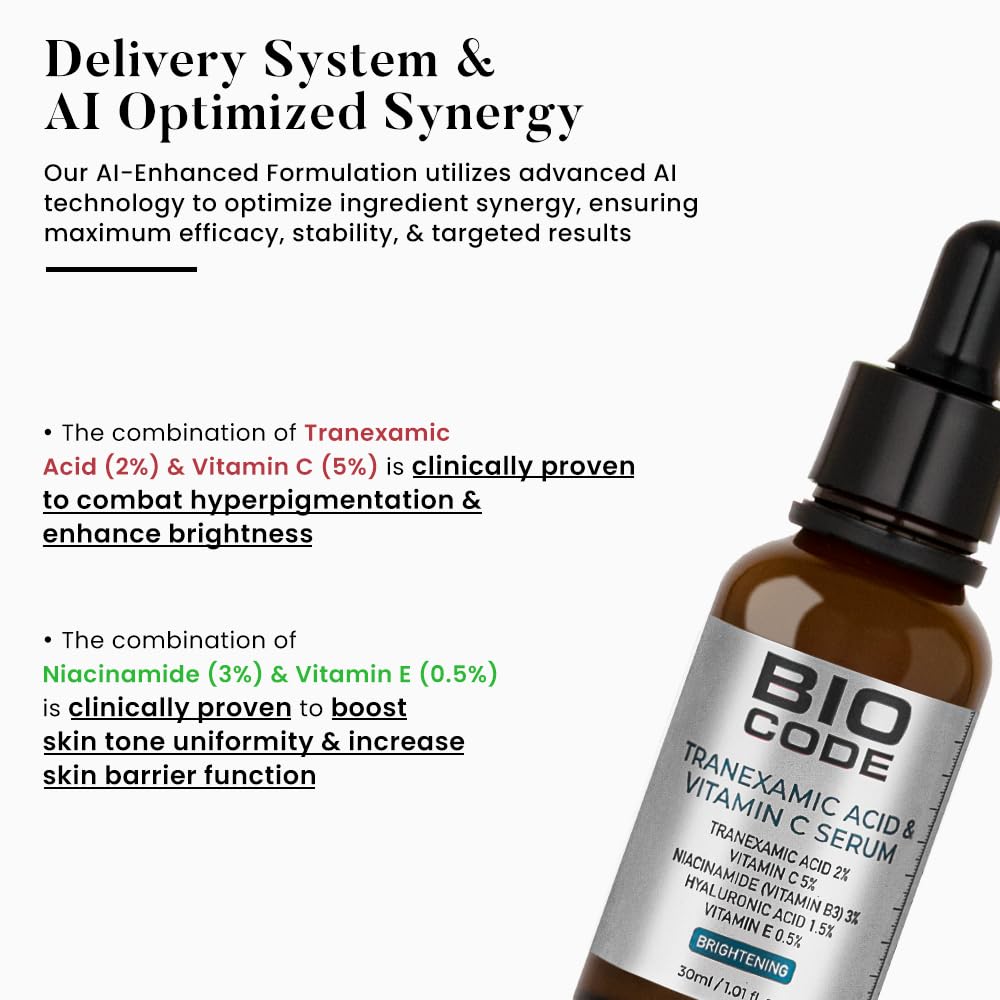 Bio Code 2% Tranexamic Acid & 5% Vitamin C Radiance Renewal Serum (30ml) â€“ with 3% Niacinamide, 1.5% Hyaluronic Acid & 0.5% Vitamin E | Dermatologist Recommended