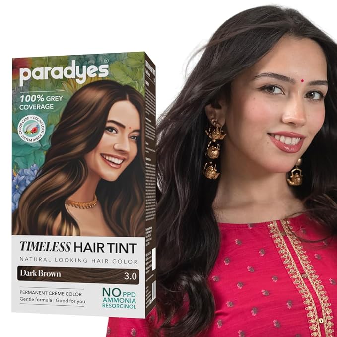 Paradyes Dark Brown Timeless Hair Tint, Permanent Creme Hair Colour - 120 Gms | 3.0 Dark Brown