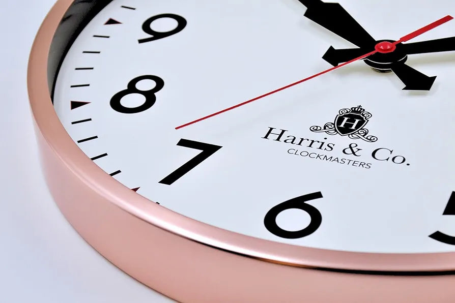 Harris & Co. Clockmasters Rosegold Metal Frame Silent Sweep Noiseless Technology Analog Wall Clock  Model - Coventry Street