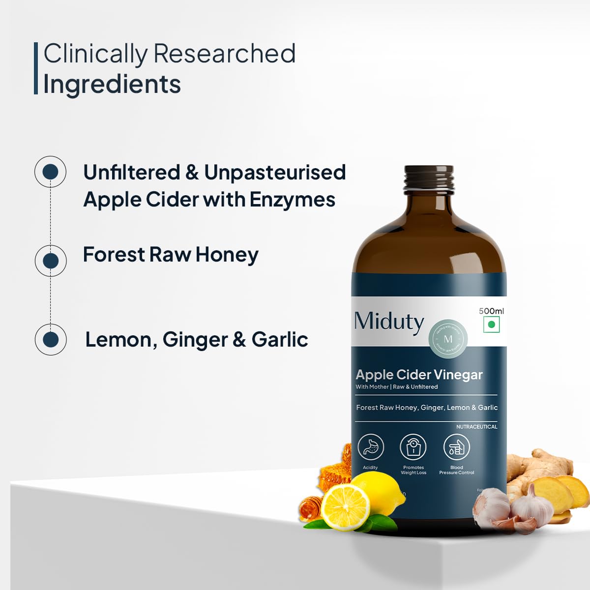 Miduty Palak Notes Apple Cider Vinegar | Apple Cider Vinegar supplement | Weight loss Supplement | Apple Cider Vinegar syrup | Digestive enzyme Supplement (Honey, Ginger, Lemon, Garlic)