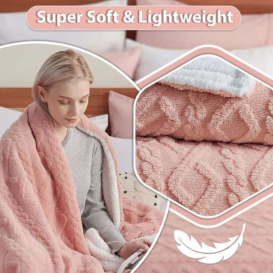 Homekart Flannel with Sherpa Luxurious Super Soft Reversible Double Bed Blanket for Winter 500GSM Blanket Quilt Rajaai Color Pink