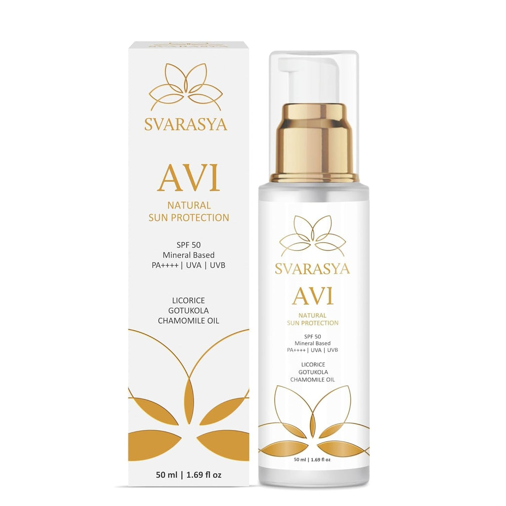 SVARASYA AVI Mineral Sunscreen SPF 50 Pa+++ | 50ml Sunscreen with Zinc Oxide & Titanium Dioxide | UVA, UVB Sun Protection | Lightweight Sun Cream for Men & Women | For Dry & Oily Skin | All Skin types
