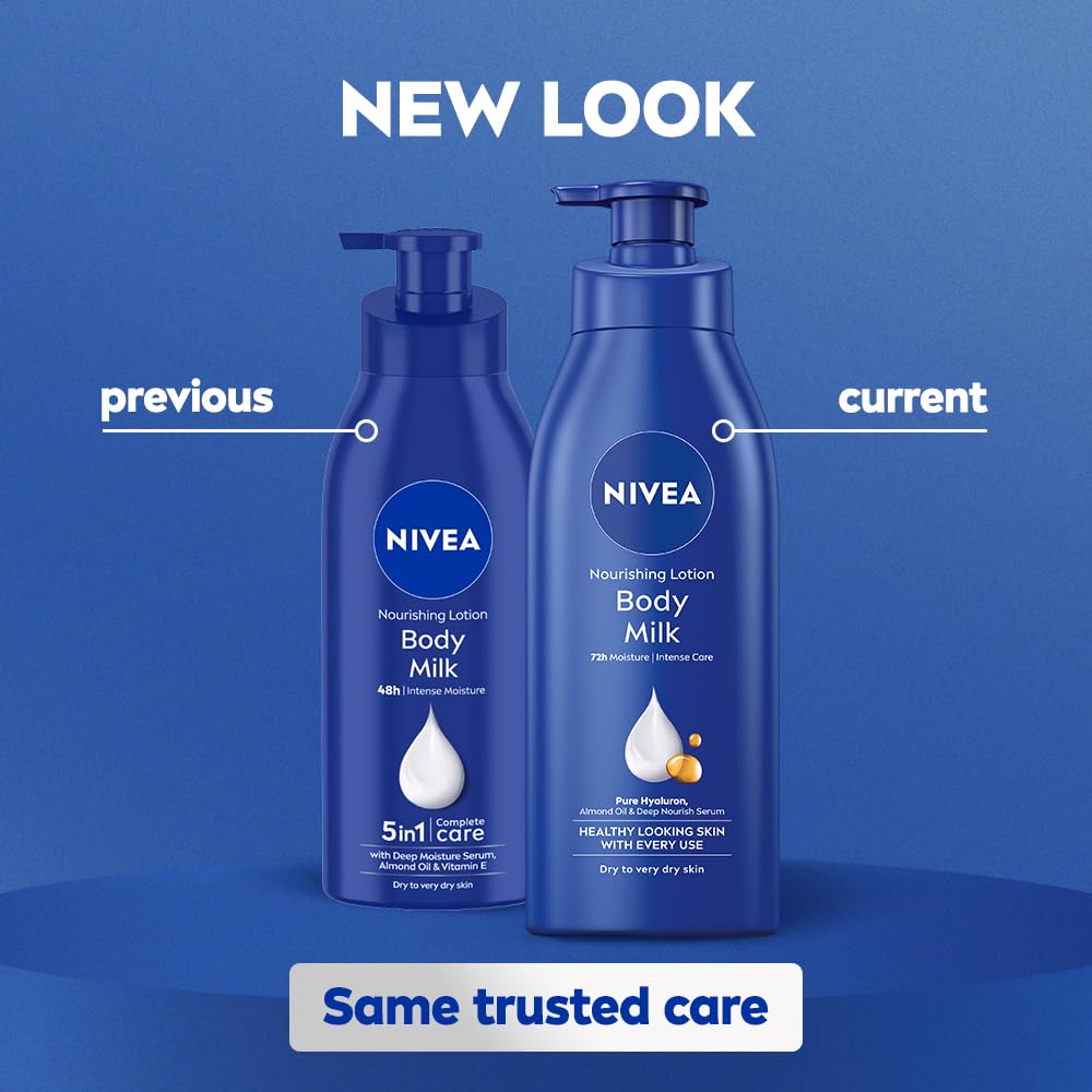NIVEA Nourishing Body Milk 400ml Body Lotion with Hyaluronic Acid | 72Hr Hydration | Deep Moisture Care for Very Dry Skin | Enriched with Almond Oil | Smooth, Radiant & Healthy Looking Skin Care