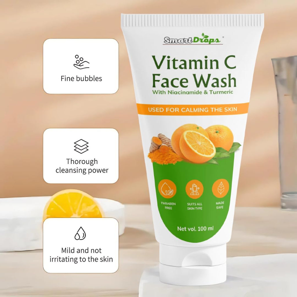Smartdrops Vitamin C Face Wash For Oil-Free Face Wash and Acne-Prone, Dry & Oily Skin | Deep Clean Gentle Cleanser 100 ML