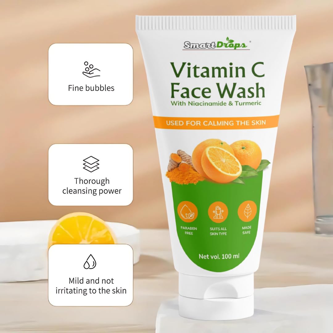 Smartdrops Vitamin C Face Wash For Oil-Free Face Wash and Acne-Prone, Dry & Oily Skin | Deep Clean Gentle Cleanser 100 ML