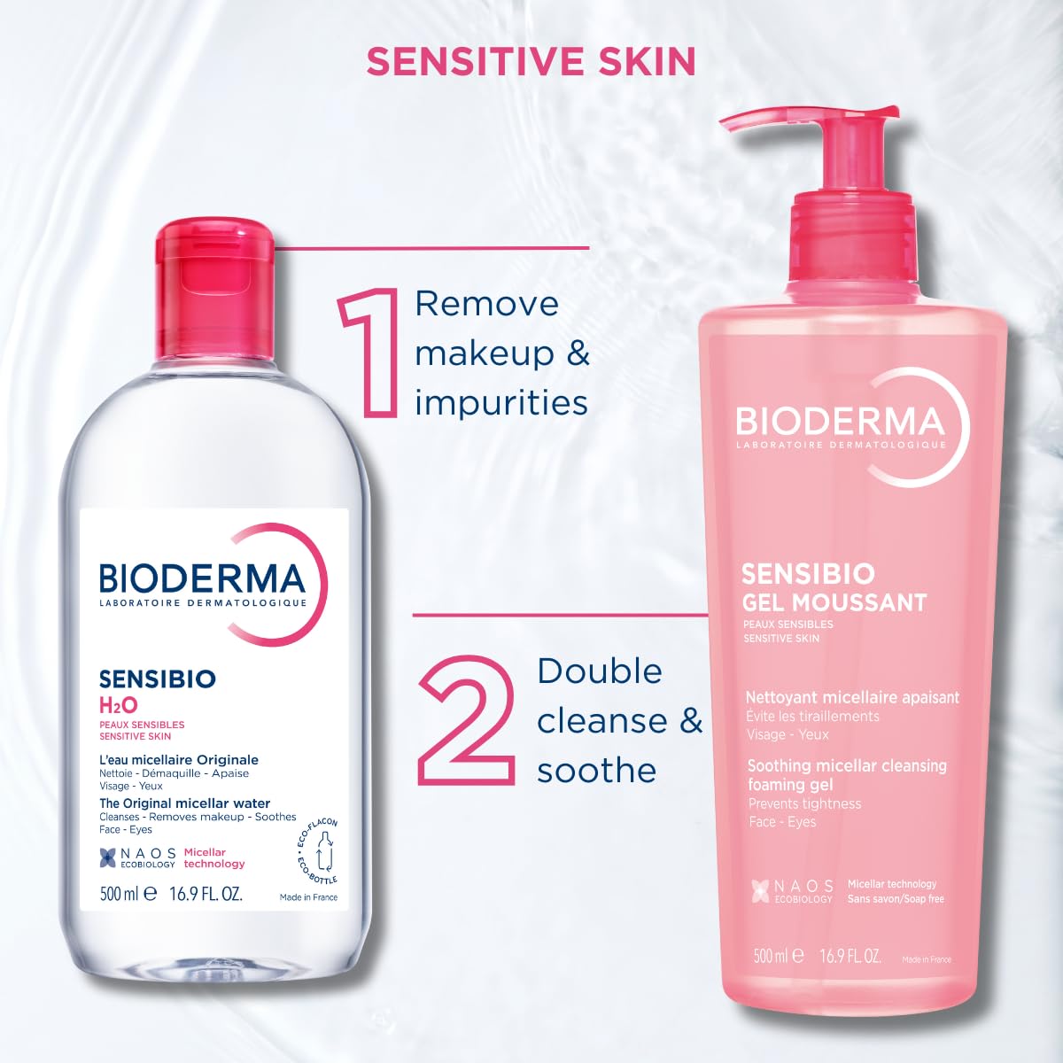 Bioderma Sensibio H2O Daily Soothing Cleanser, Make up Pollution & Impurities Remover Face Eyes Sensitive skin, 100ml