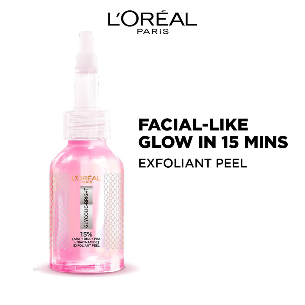 Lâ€™OrÃ©al Paris Glycolic-Bright Anti Dark Spot Exfoliant Peel 15% AHA + BHA + PHA + Niacinamide 25ml | Suitable for Sensitive Skin | Results in 1st use