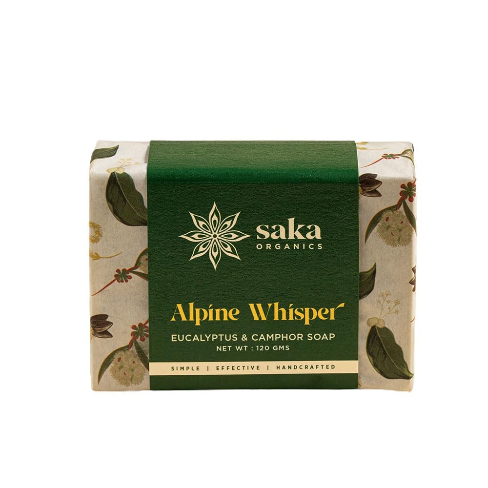 Saka Organics Alpine Whisper Handmade Eucalyptus and Camphor Soap - 120 gms Each (Pack of 2)