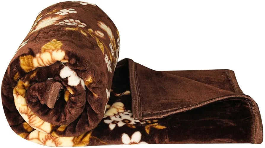 Homekart Super Soft Cloudy Printed Double Bed Blanket for Heavy Winter Single Ply Mink Blanket King Size TC 400 Dark Brown & Beige