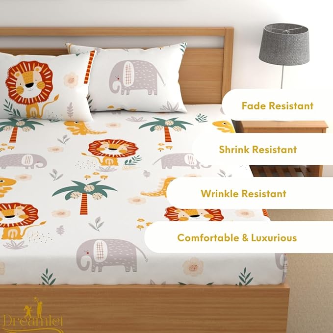 Dreamlet Prime Collections 180tc Pure Cotton Breathable Supersoft Wrinkelfree Double Flat Bedsheet With 2 King Size Pillow Covers | White