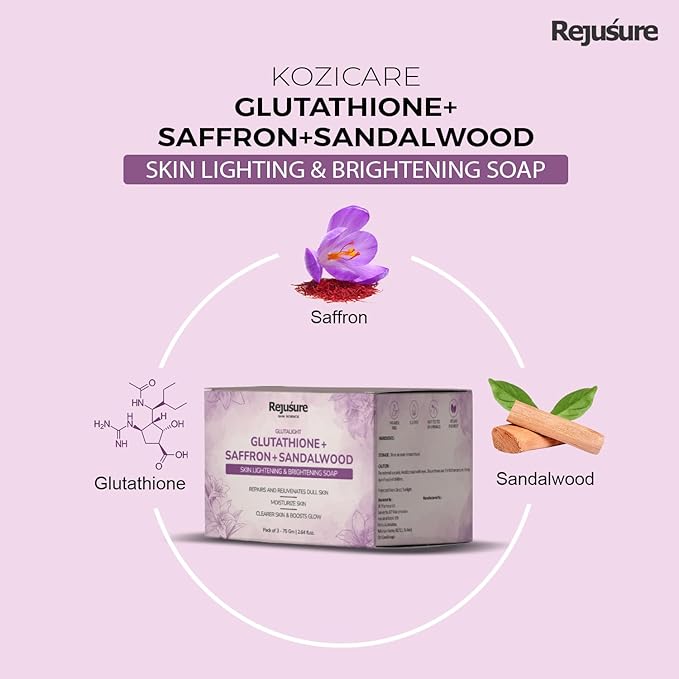 Rejusure Glutathione, Saffron & Sandalwood Soap - 75 Gms Each | Pack of 3