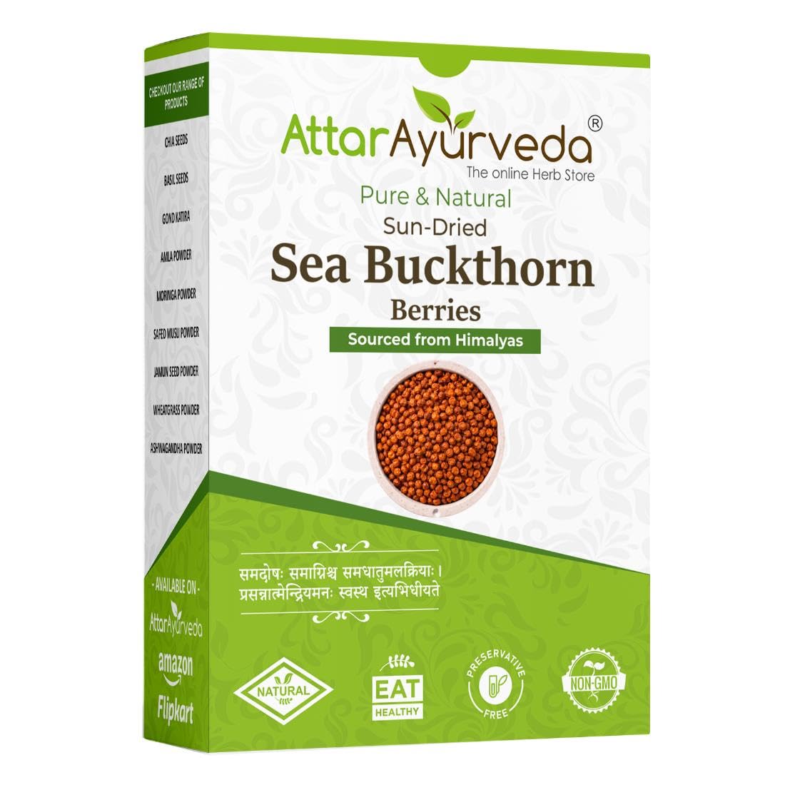 Attar Ayurveda Sea buckthorn berry 100 grams (Sun-dried) | Sourced from Himalyas | Rich in Vitamin C & Antioxidants | Natural Superfood for Immunity & Skin Health | 100% Pure & No Added Sugar