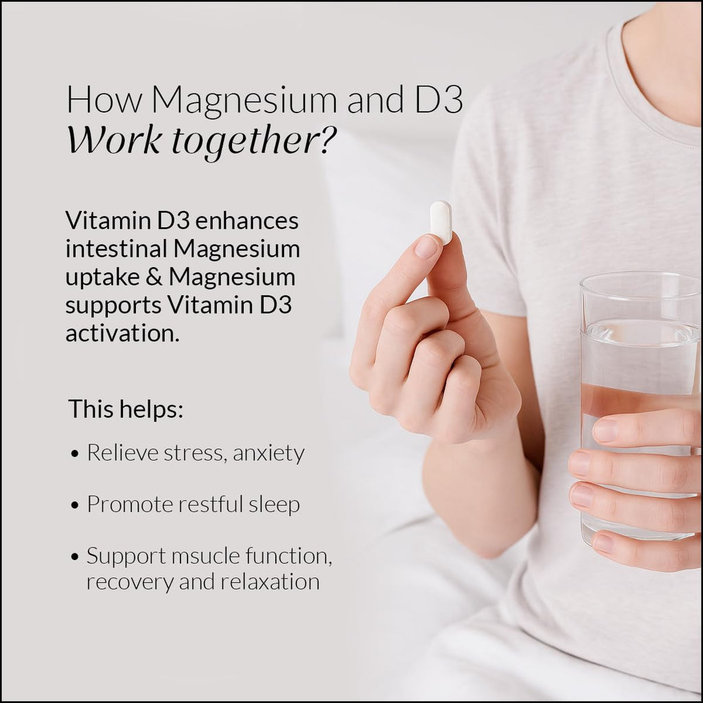Nutrova Magnesium+D3 | With Magnesium Bisglycinate & Vitamin D3 | Supports Better Sleep, Mood, Energy & Muscle Recovery | High Absorption Formula | Gentle on Stomach | 60 Veg Tablets
