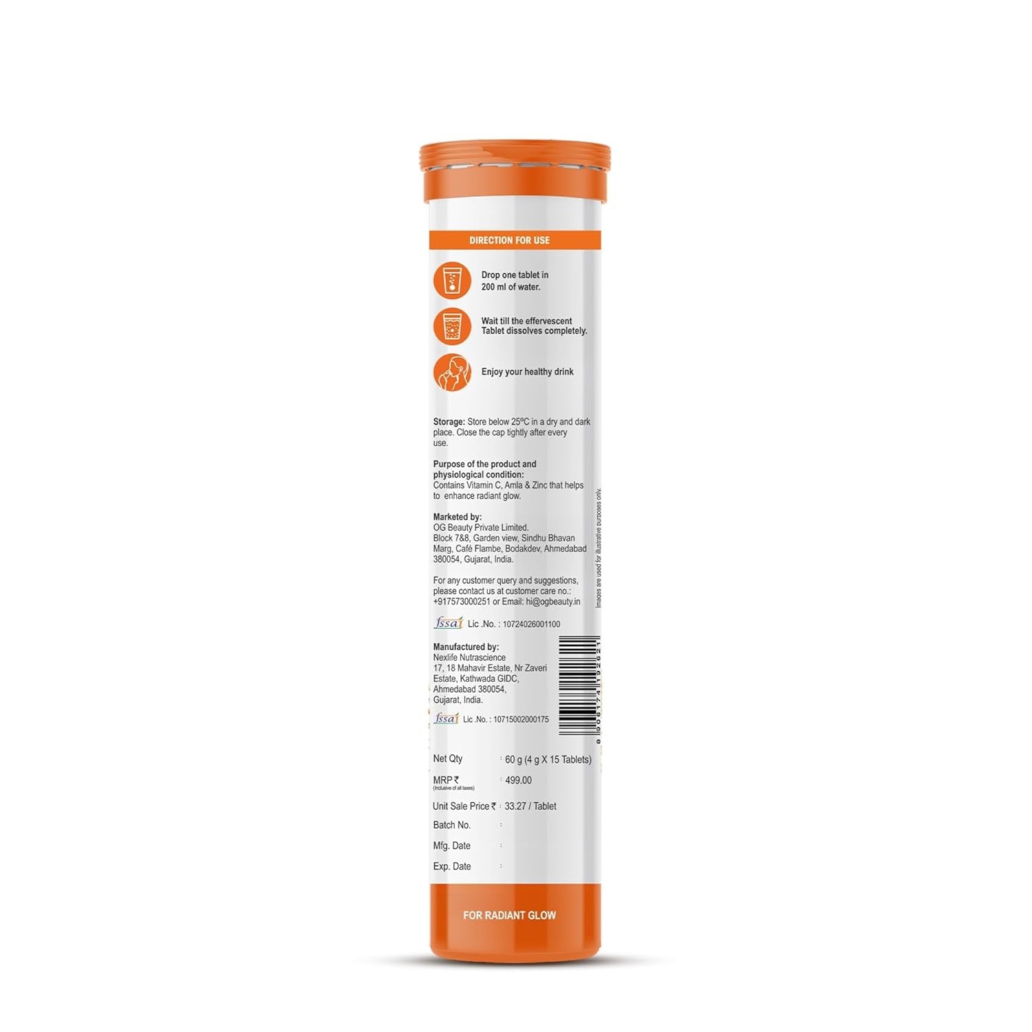 Og Beauty Wellness Vitamin C Amla&Zinc Effervescent Tablets - 15 Tab (Pack of 3)