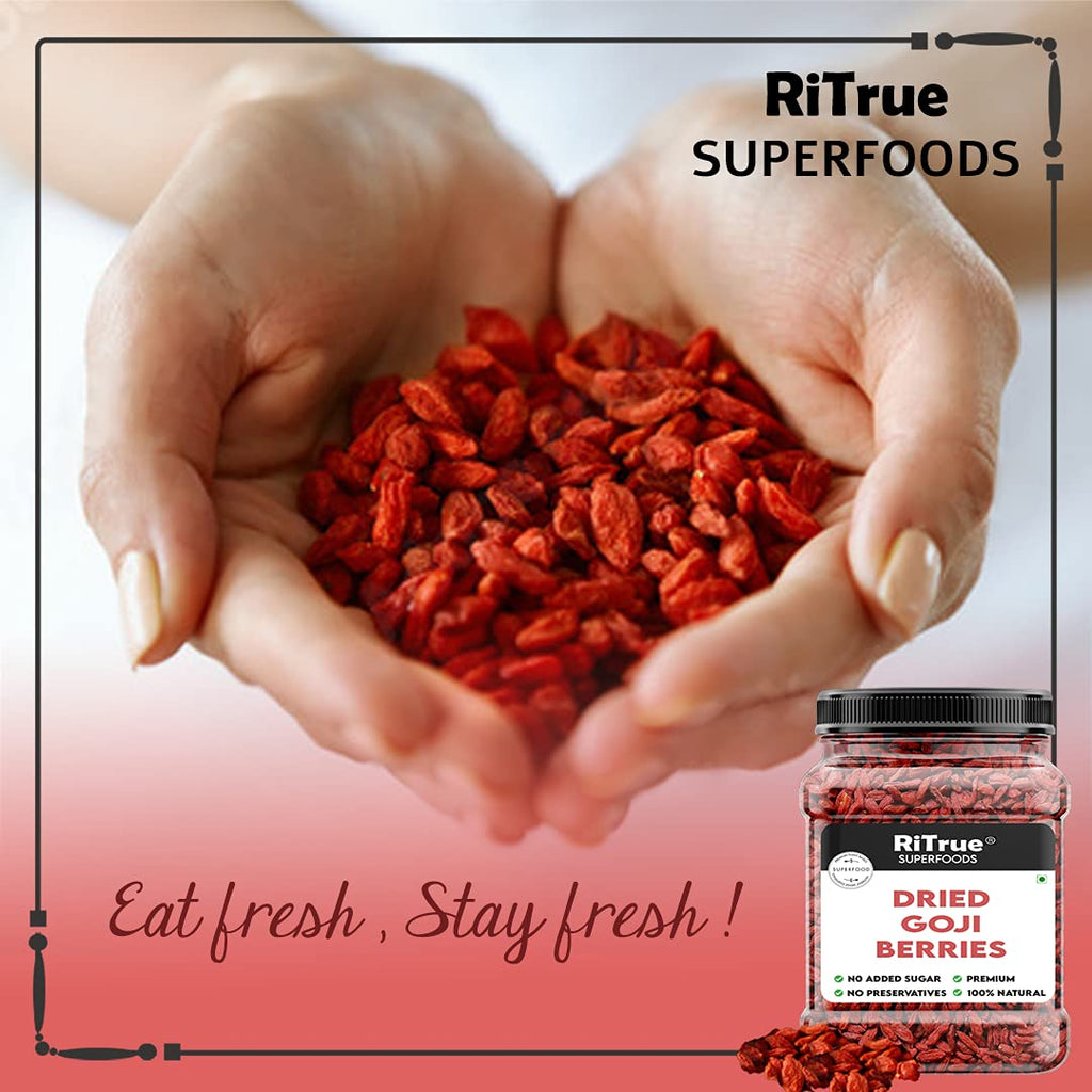 RiTrue Organic Dried Goji Berries without Sugar - 200 Gm - Unsweetened Goji Berry Dry Fruits