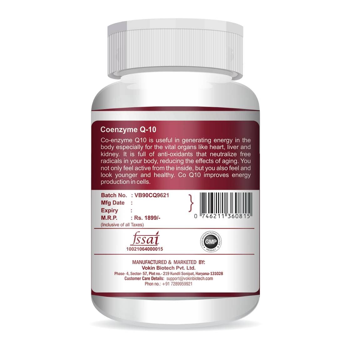 Vokin Biotech 100% Natural Coenzyme Q-10 Extract 250MG For Heart Health and Energy Metabolism (90 Tablets)