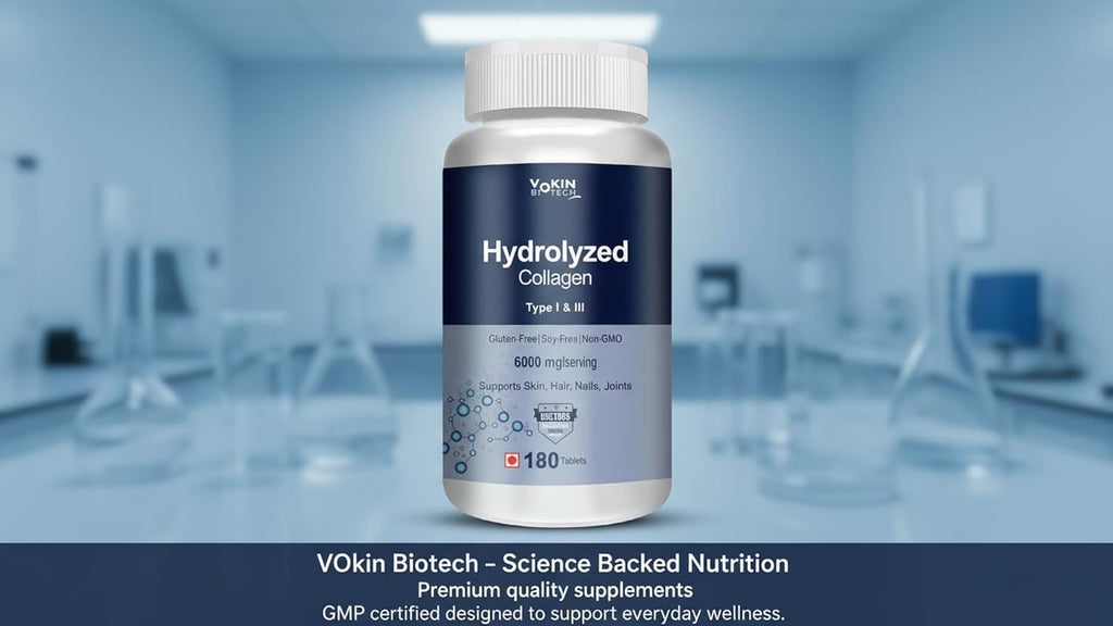 Vokin Biotech Hydrolyzed Collagen Peptides 6000 Mg With Type 1 & 3 Supports Skin,Hair,Nails & Joints (180 Capsule),1 Count