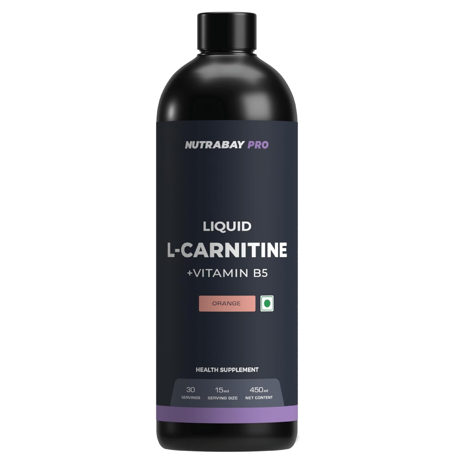 Nutrabay Pro Liquid L-Carnitine (1500mg) with Vitamin B5 â€“Pre/Post Workout Supplement â€“ 450ml, Orange, 30 Servings | Tested for Purity | 100% Authentic Metabolism Booster for Weight Loss Support