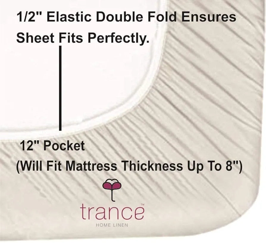 Trance Home Linen 200TC 100% Cotton 78"x60" Standard Queen Size Elastic Fitted Bedsheet Printed Bedspread with 2 Pillow Covers Colour Damask & Dori-Warm Grey Mustard