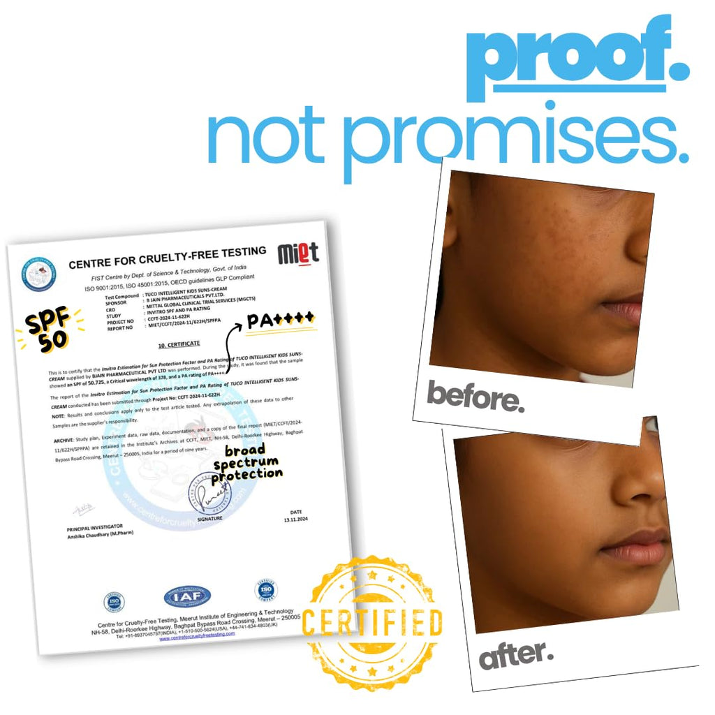 TucoÂ® Kids 2 in 1 Face Cream + Sunscreen SPF 50 with Saffron oil | UVA/UVB PA++++ | Broad Spectrum Protection | Benzophenone- 3 and Avobenzone Free | Ages 2-5, 5-10, 10-15 | 50gm