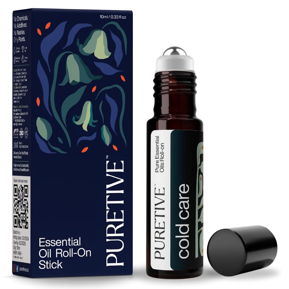 PURETIVE Cold Care Roll-On | Natural Breathing Support | Natural Congestion Relief | Refreshing Aroma| Pure & Safe & Gentle on Skin| 100% Pure Essential Oils | 10ML (Pack of 1)