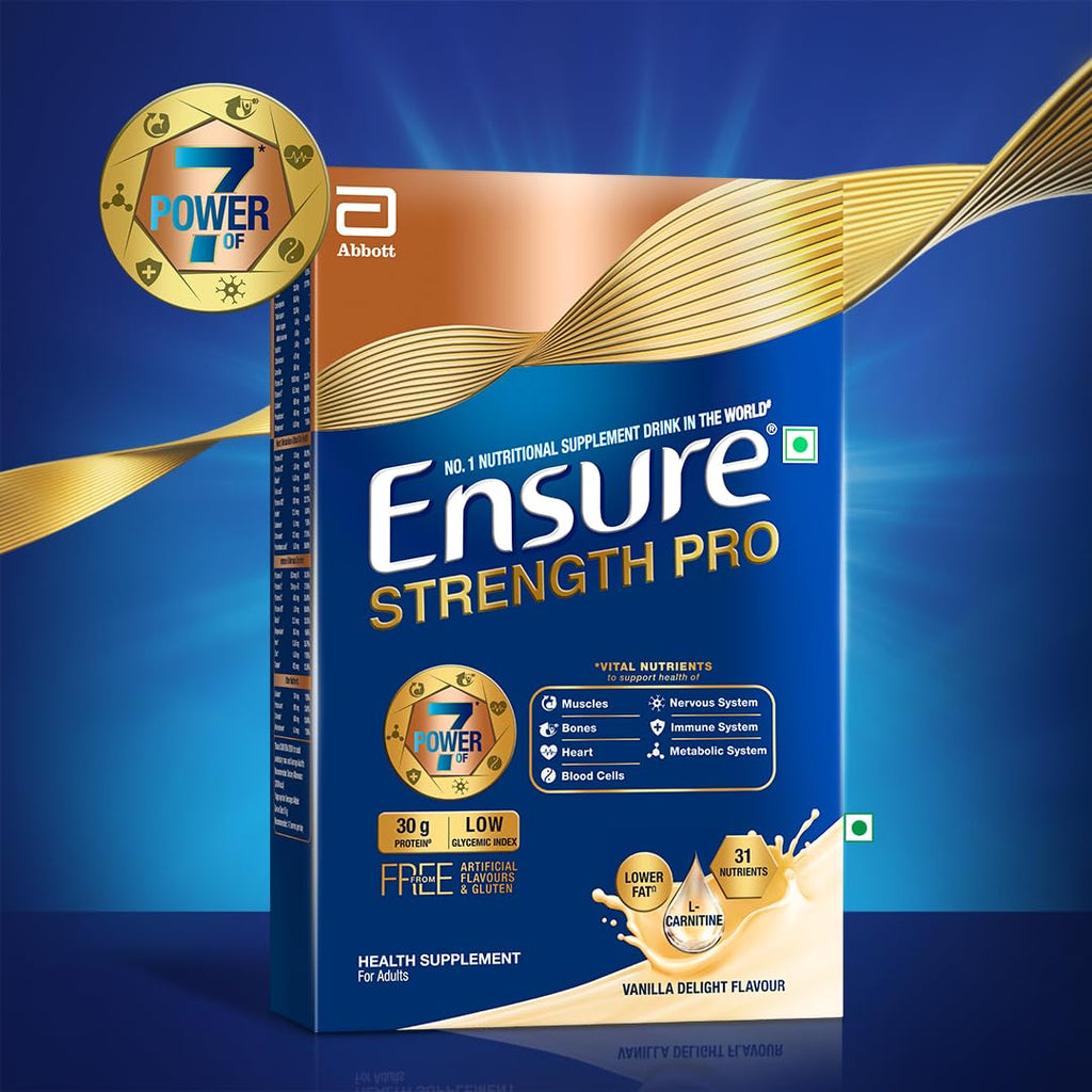 Ensure Strength Pro High Protein Nutritional Drink for Adults | Vanilla Delight 400g | 30g Protein | Low GI | Gluten Free | L-Carnitine | No Artificial Flavors | Supports Muscles, Bones, Heart, Immunity & Metabolic Health