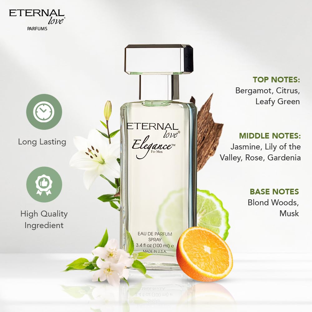 Eternal Love Elegance Eau de Parfum for Men | Timeless & Sophisticated Fragrance | Fresh Citrus, Floral & Woody Notes | Long-Lasting Scent for Men | Perfect for Special Occasions | 100ml