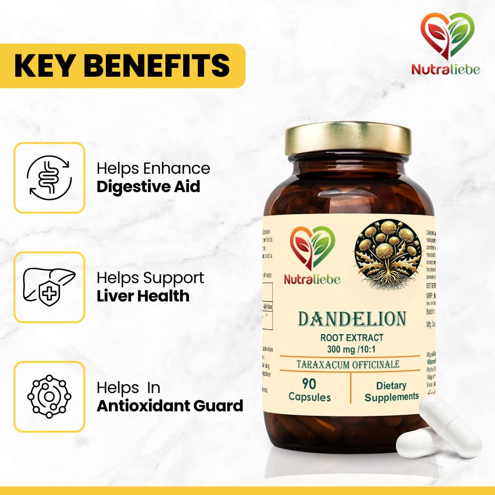 Nutraliebe Dandelion Root Extract 300mg - Taraxacum Officinale, 90 Capsules