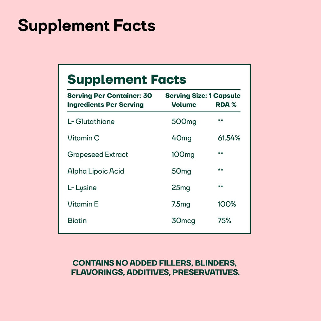 MOUNTAINOR L- Glutathione for Skin Whitening 1000mg With Grapeseed, Vit C,E, Hyaluronic Acid, Biotin Helps Reducing Melanin, Clear, Glowing Skin. Natural 30 Veg caps