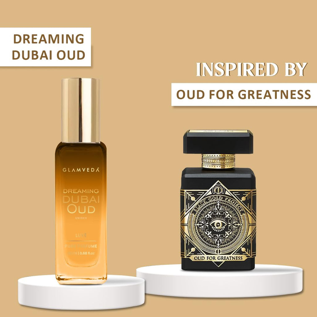 Glamveda Dreaming Dubai Oud Luxury Pure Perfume for Men & Women | Long-Lasting Unisex Fragrance with Lavender, Pink Pepper, Caramel & Guaiacwood Notes | Floral & Woody Perfume | 20ml