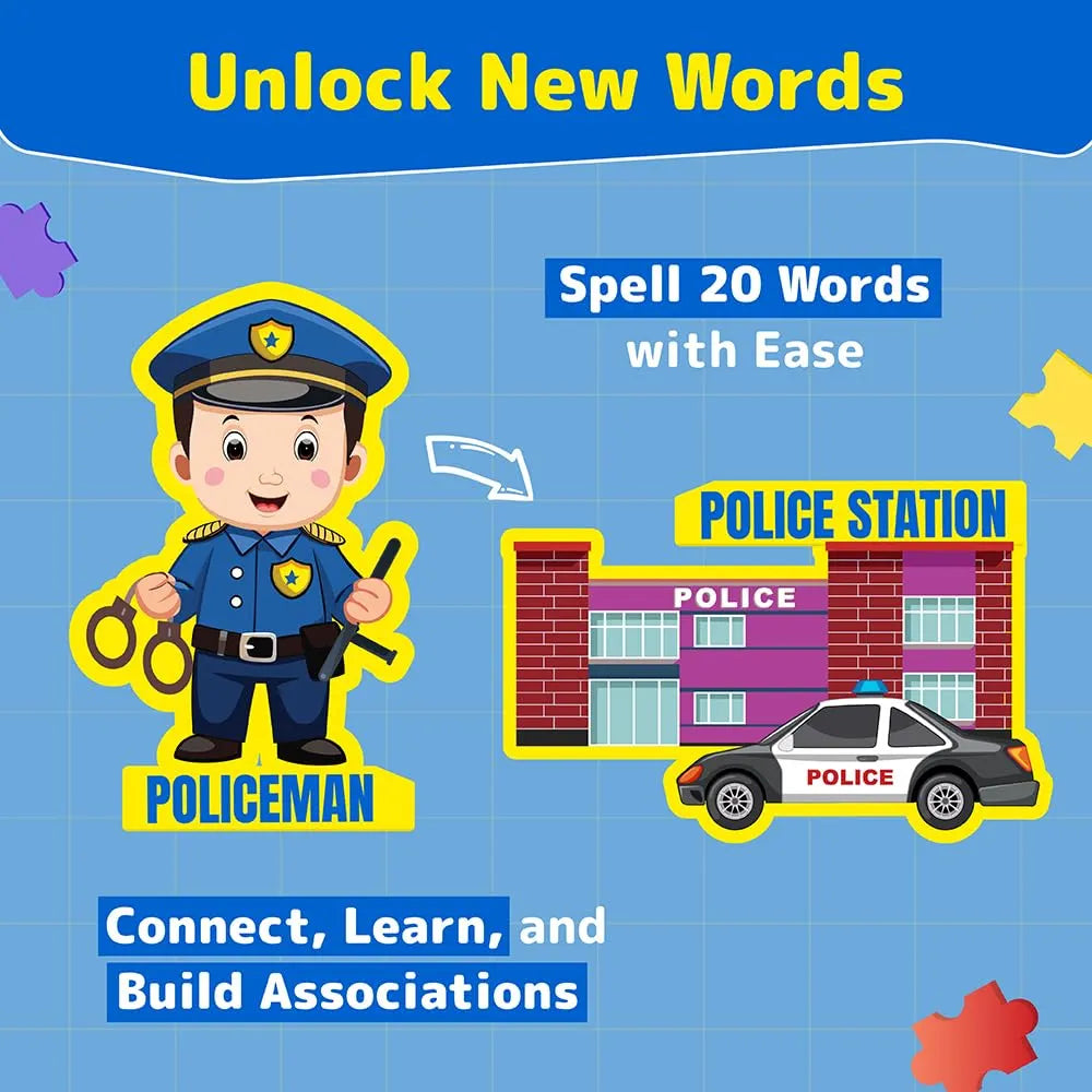Funtad Kids Puzzleup Learn Professions,10-In-1 Entry Level Puzzle,45 Big Size Jigsaw Pieces,Montessori Educational Toy For Boys & Girls Age 3,4 & 5 Yrs