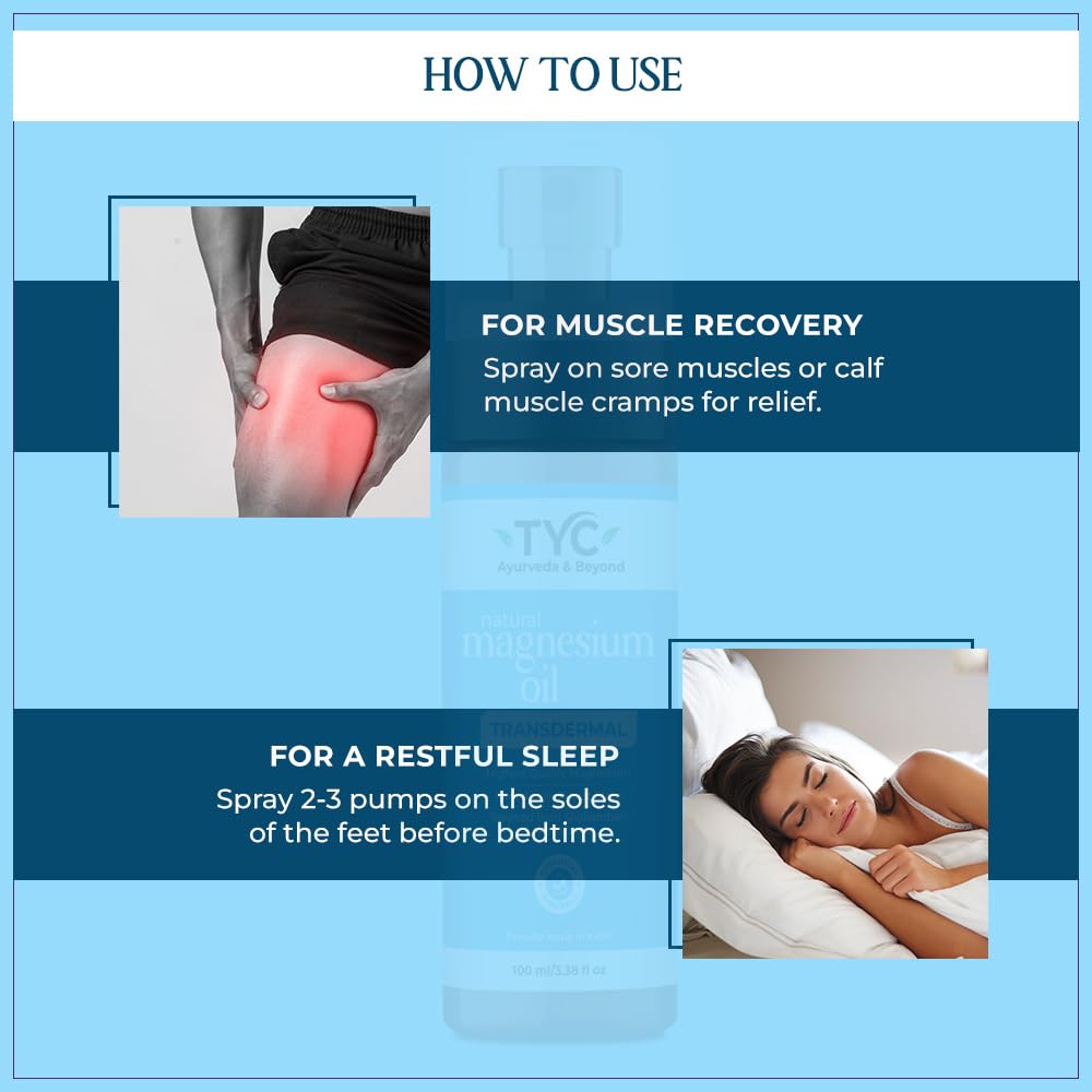TYC-Trust Your Choice Natural Magnesium Oil Mist Spray, Muscle Relaxant, Reduces Fatigue, Relieves Foot Tension, Helps in Better Sleep, For Men and Women 100 ml