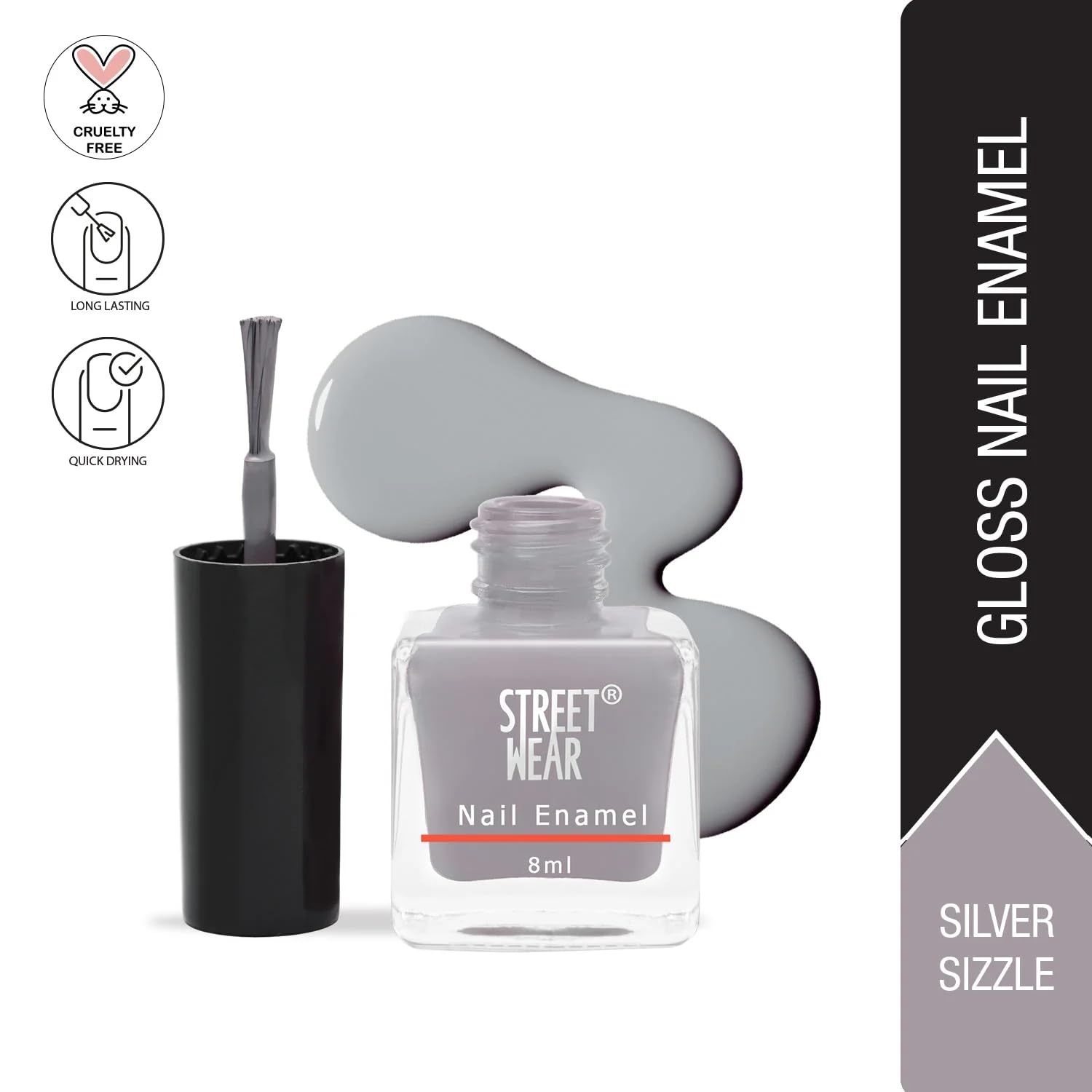 Street Wear Nail Enamel, Silver Sizzle, 8ml