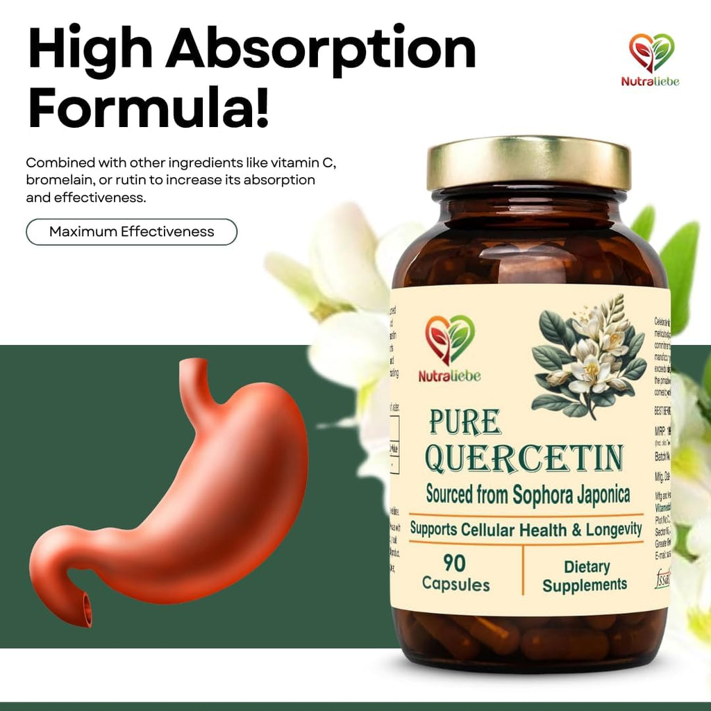 Nutraliebe Ultra-Pure Quercetin 500mg – Ultimate Immune & Shield-90 Caps | [ MAX ABSORPTION ] High Bioavailability Formula