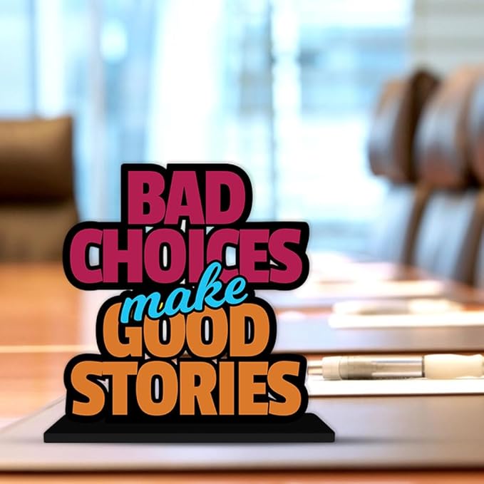 Artvibes Wooden Idols and Figurine Bad Choices Make Good Stories Inspirational Quote Table Decoration for Office Desk