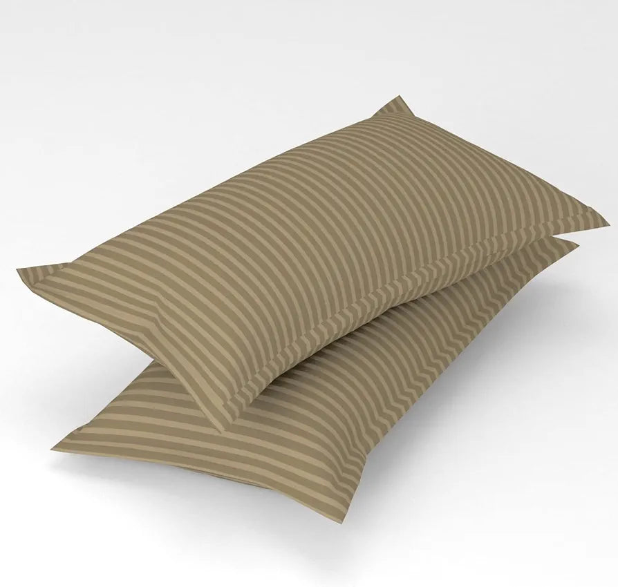Homefab India 160 TC Stripe Glace Cotton Double BedSheet with 2 Pillow Covers Beige