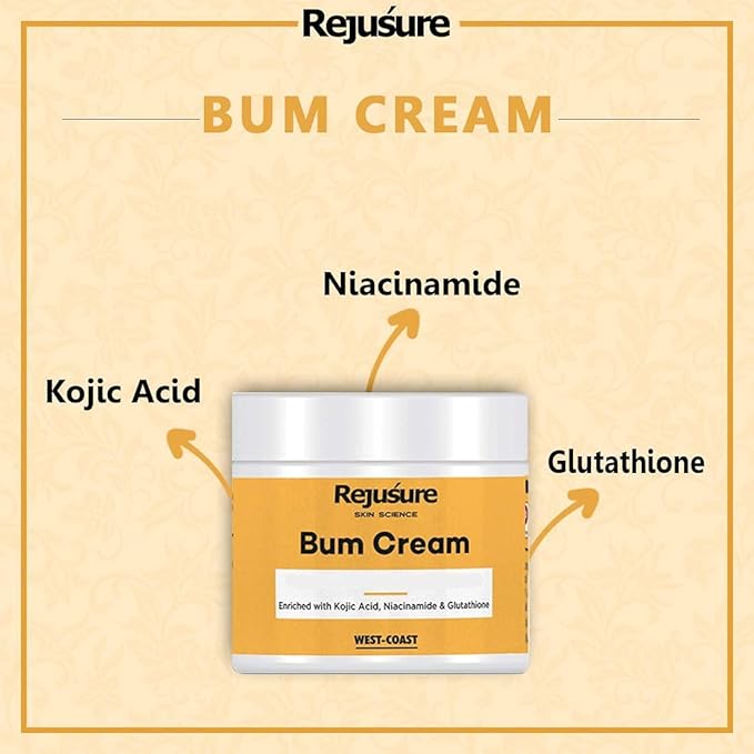 Rejusure Bum Cream With Glutathione, Niacinamide & Kojic Acid - 50 Gms