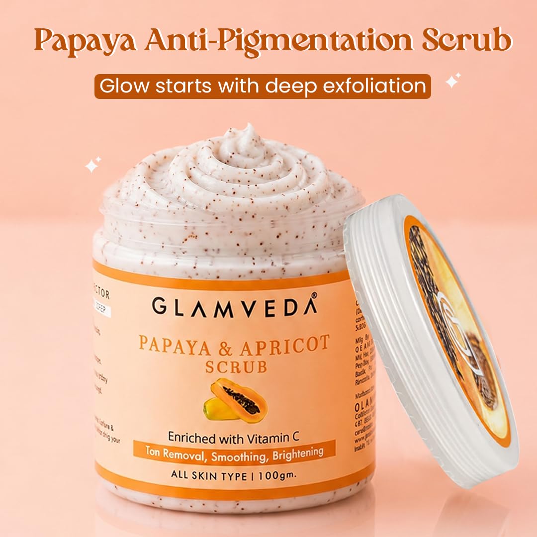 Glamveda Papaya De Pigmentation Face Scrub with Apricot | Cream-Based Exfoliating Scrub for Smooth & Refreshed Skin | 100g