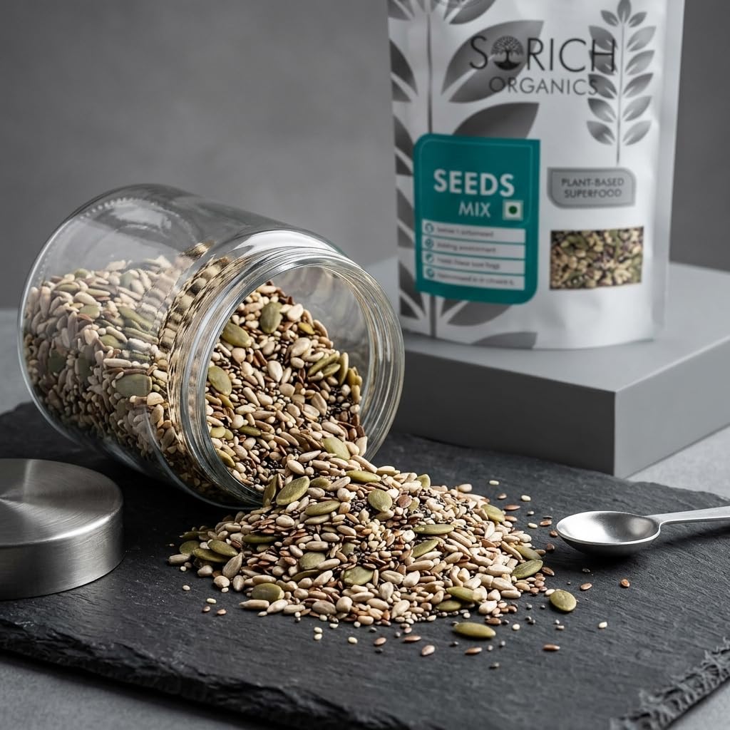 Sorich Organics Mixed Seeds for Eating | Plant-Based Superfood Snack Rich in Omega 3, Antioxidants, Fibre & Vitamin E | Pumpkin, Sunflower & Flax Blend | Healthy Trail Mix