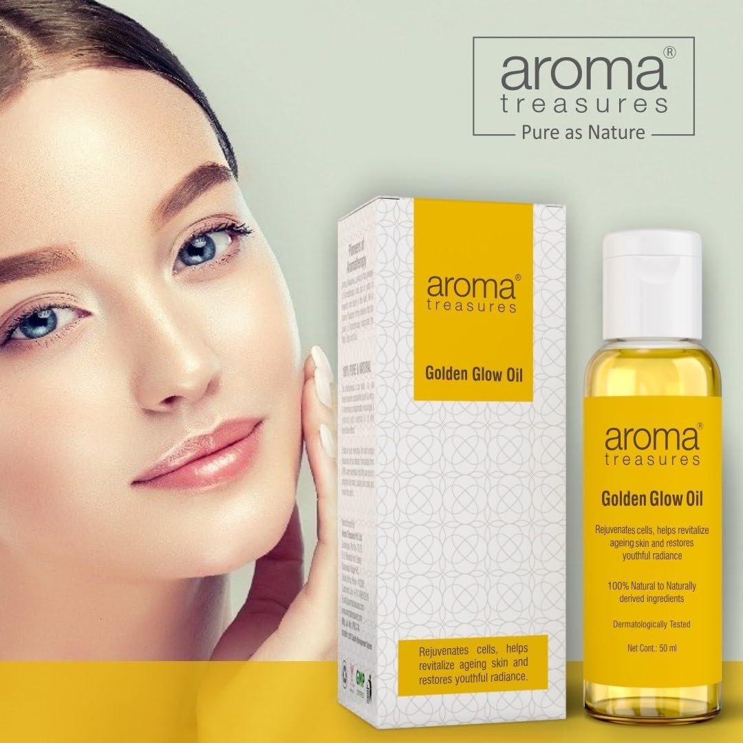 Aroma Treasures Golden Glow Facial Oil (50ml) – Turmeric & Calendula Anti-Pigmentation Blend for Youthful Radiance, 100% Natural | Deep Moisture, Dark Spot Reduction, Firmness & Glow Boost