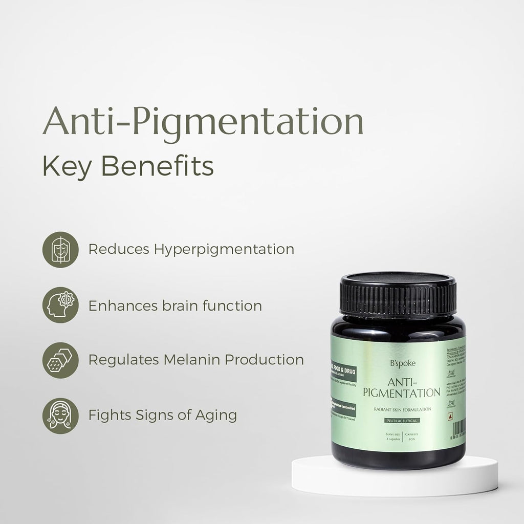Bâ€™spoke Anti-Pigmentation | Daily Advanced Skin Support with L-Cysteine, Glutathione, Korean Red Ginseng & Primrose Oil | For Pigmentation, Dark Spots, Melanin Balance, Uneven Tone & Oxidative Stress | 60 Softgels | For Men & Women