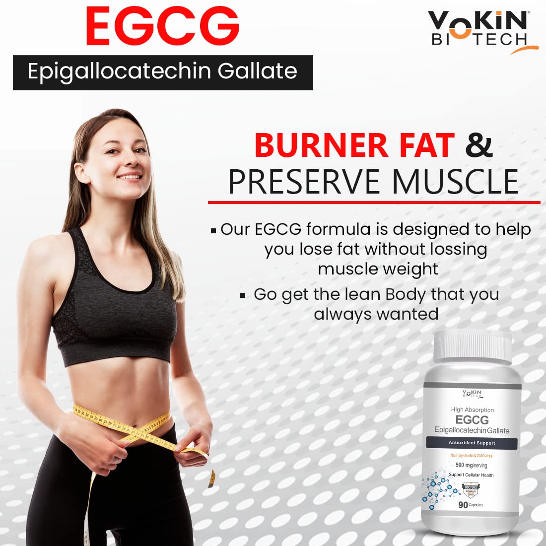 Vokin Biotech EGCG from Green Tea Leaf Extract 500mg EGCG - Antioxidant Support â€“ 90 Capsules