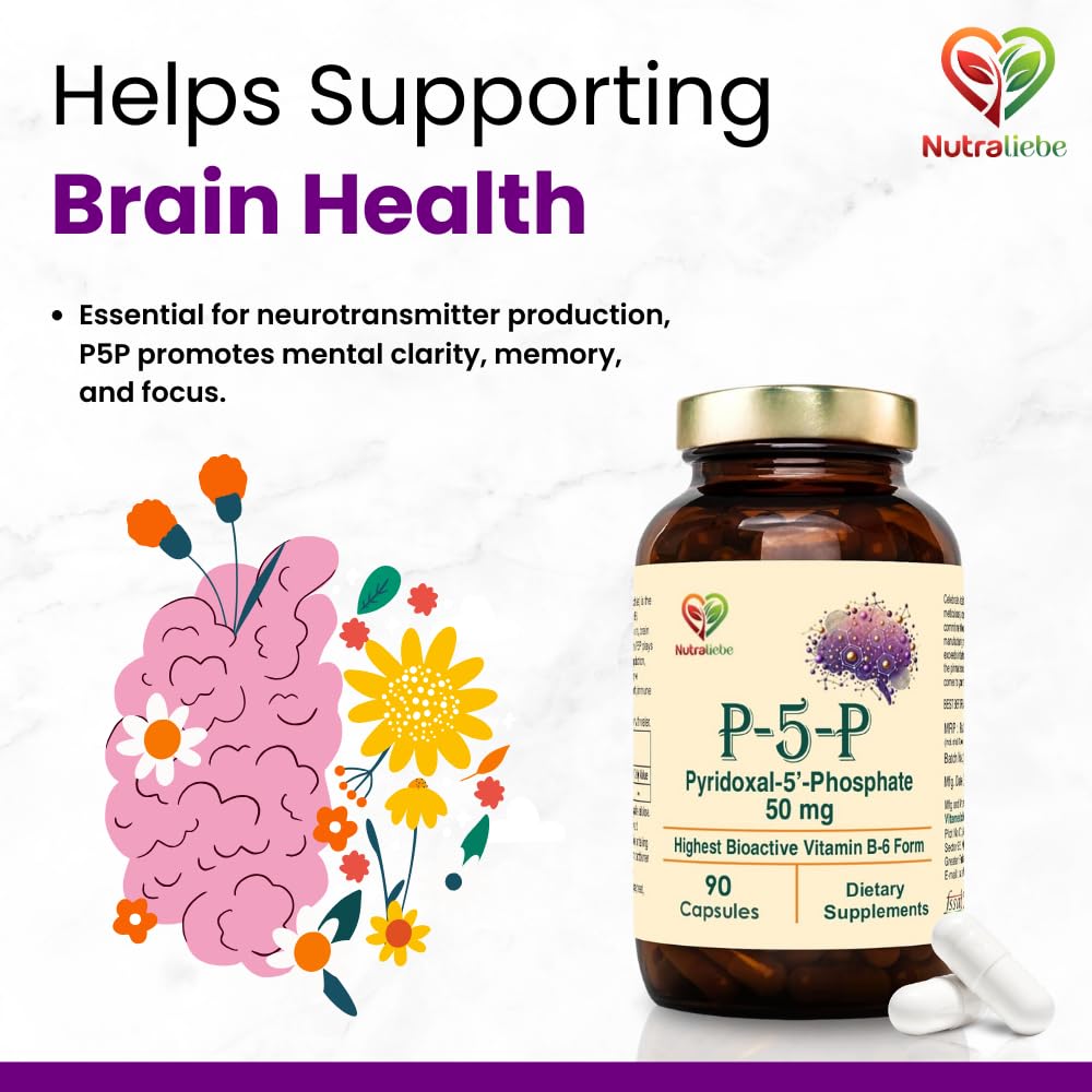 Nutraliebe P5P (Pyridoxal 5â€™- Phosphate) â€“ Active Vitamin B6 for Energy, Brain Function, and Nervous System Support â€“ 90 Capsules