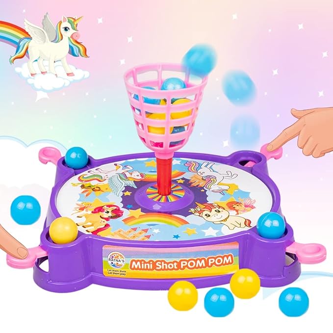 Ratna's Mini Shot Pom Pom Unicorn Printed Basket Ball Family Board Action Game to Play With Fun