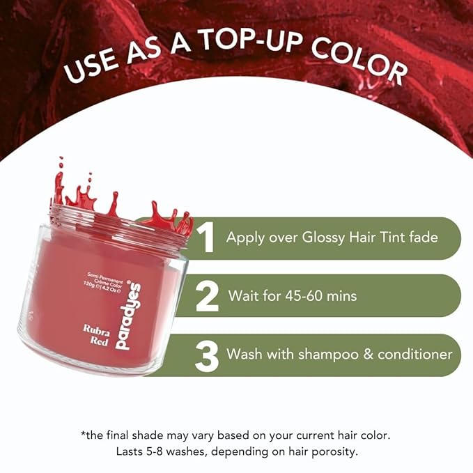 Paradyes Top-up Semi-permanent Rubra Red Diy Conditioner Based Hair Colour - 120 Gms