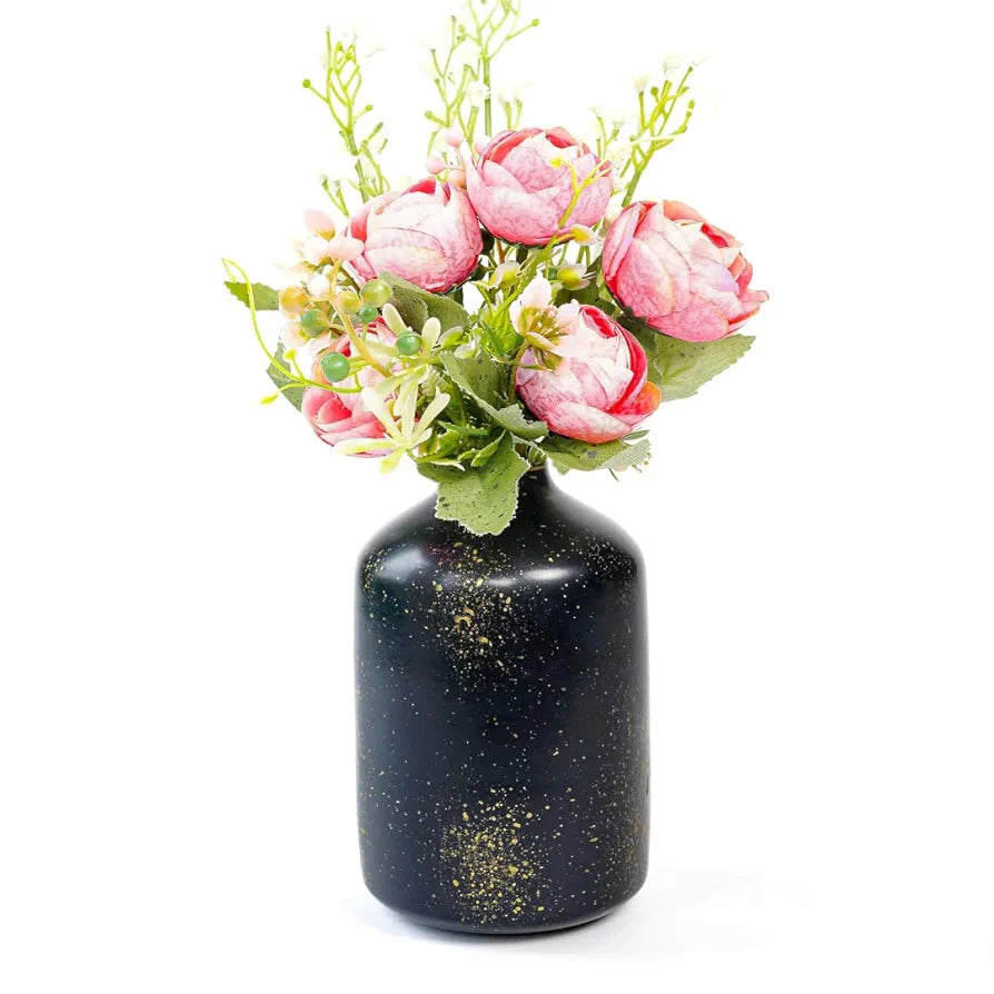 Behoma Metal Flower Vase Spotted Black Flowers not Included