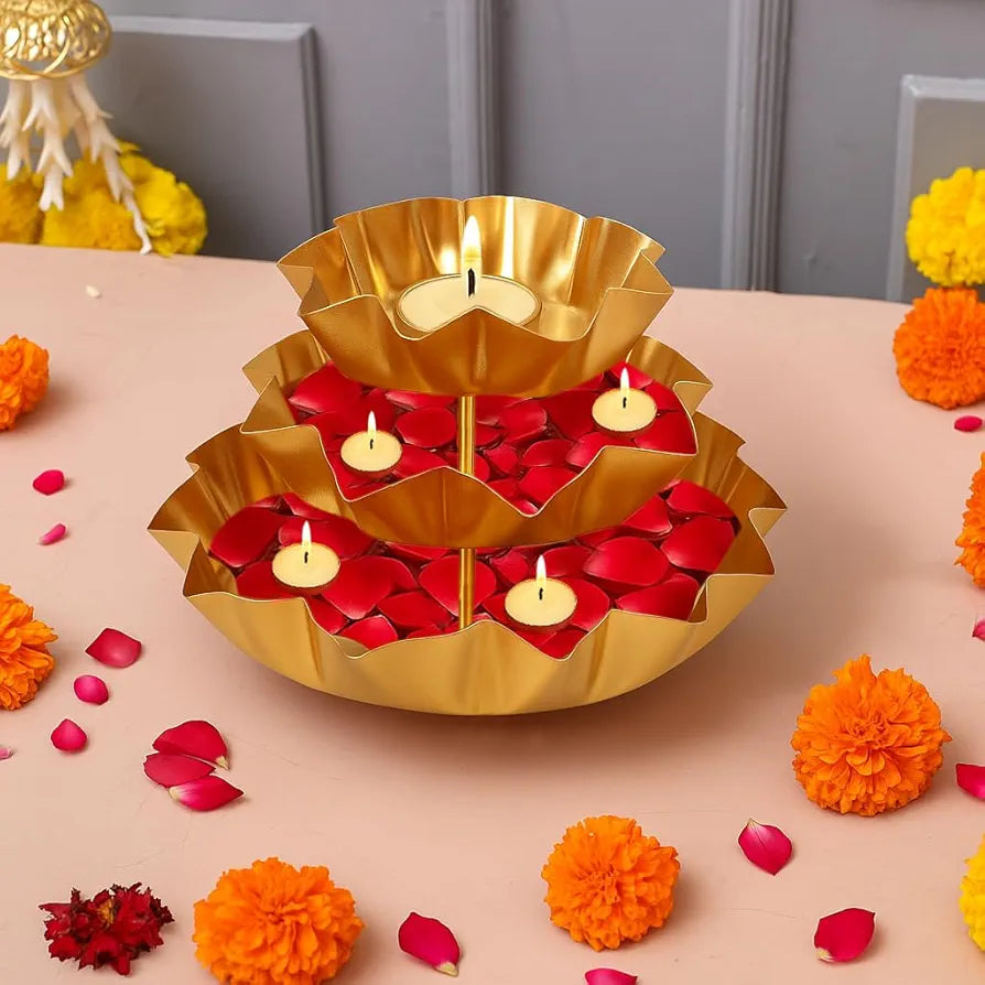 CraftVatika Urli Bowl with Tealight Candle Holder Handcrafted Bowl for Floating Flowers Tea Light Candles Type 7