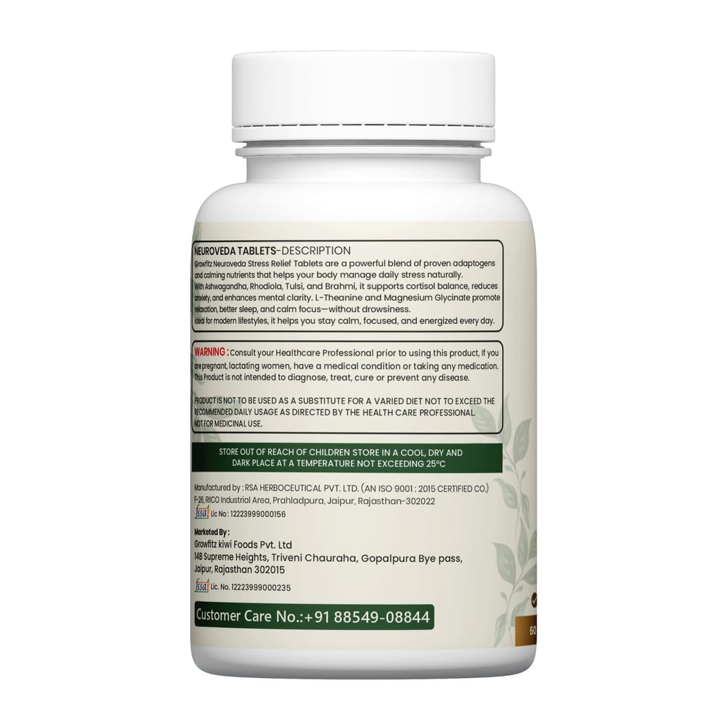 GROWFITZ KSM-66 Ashwagandha 1300mg Tablets | 60 Veg Tablets | Herbal Supplement | Supports Stress Management, Better Sleep, Muscle Recovery & Energy | for Men & Women